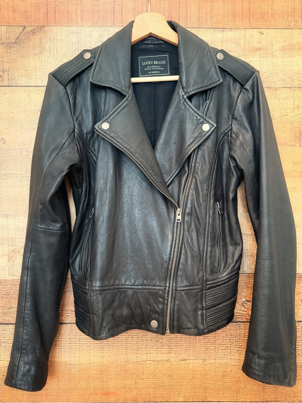 Lucky Brand Vintage Classic Leather Moto Jacket